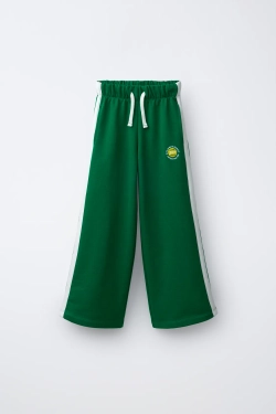 ZARA БРЮКИ WIDE LEG ИЗ МЯГКОЙ ТКАНИ PENN ©, ЗЕЛЕНЫЙ/ЭКРЮ