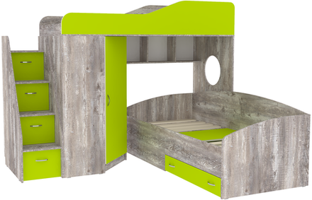 Двухъярусная кровать КарИВи  Кадет 2 с универсальной лестницей Бетон Лайм