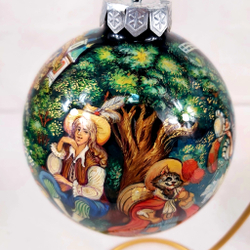 Шар новогодний (круговая роспись Палех) "Кот в сапогах" в коробке