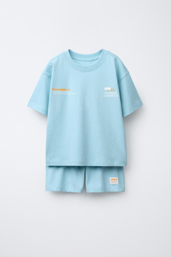 ZARA ПИЖАМА С ТЕКСТОВЫМ ПРИНТОМ, ГОЛУБОЙ