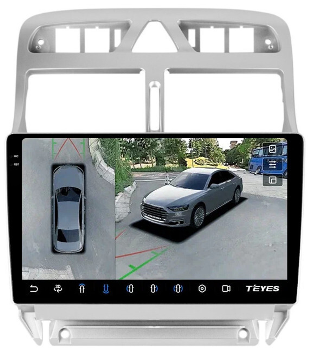 Магнитола для Peugeot 307 2001-2008 - Teyes CC3-2K-360 на Android 10, 2K QLED, 6Гб+128Гб, CarPlay, 4G SIM-слот, 4 камеры в комплекте