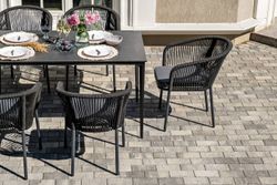 "Малага" обеденная группа на 6 персон со стульями "Марсель", каркас темно-серый, роуп темно-серый