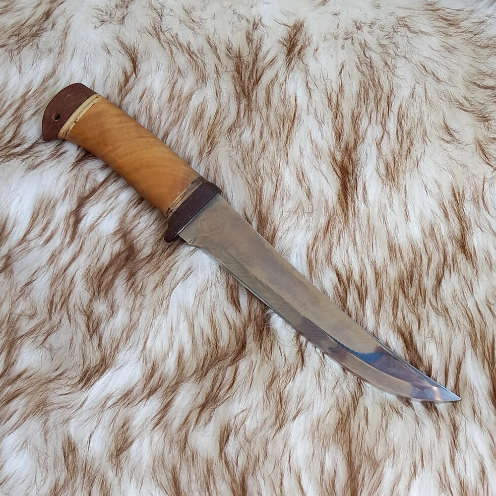 Нож туристический НС-13 Дамаск белый (40Х13-Х12МФ1) кап березовый (Златоуст)