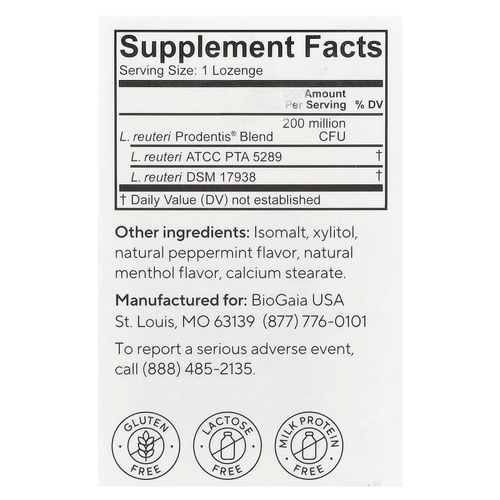 BioGaia, Prodentis®, пробиотик для полости рта, для здоровья дёсен и зубов, мятный вкус, 30 пастилок с пробиотиком