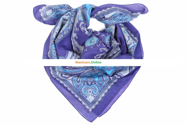 Платок материал Хлопок 100% "Цветы" квадрат цвет фиолетовый синий серый 95x95 см.
