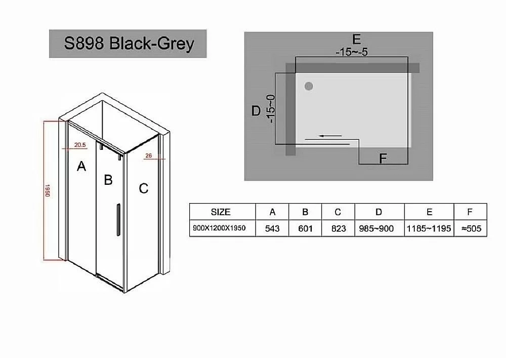 Душевой уголок Black&White Stellar Wind 8989012 Black-Grey 120х90 стекло тонированное/профиль черный матовый