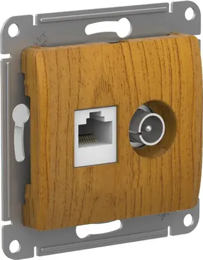 GLOSSA РОЗЕТКА двойная ТВ + компьютерная RJ45 кат. 5e, механизм, ДУБ