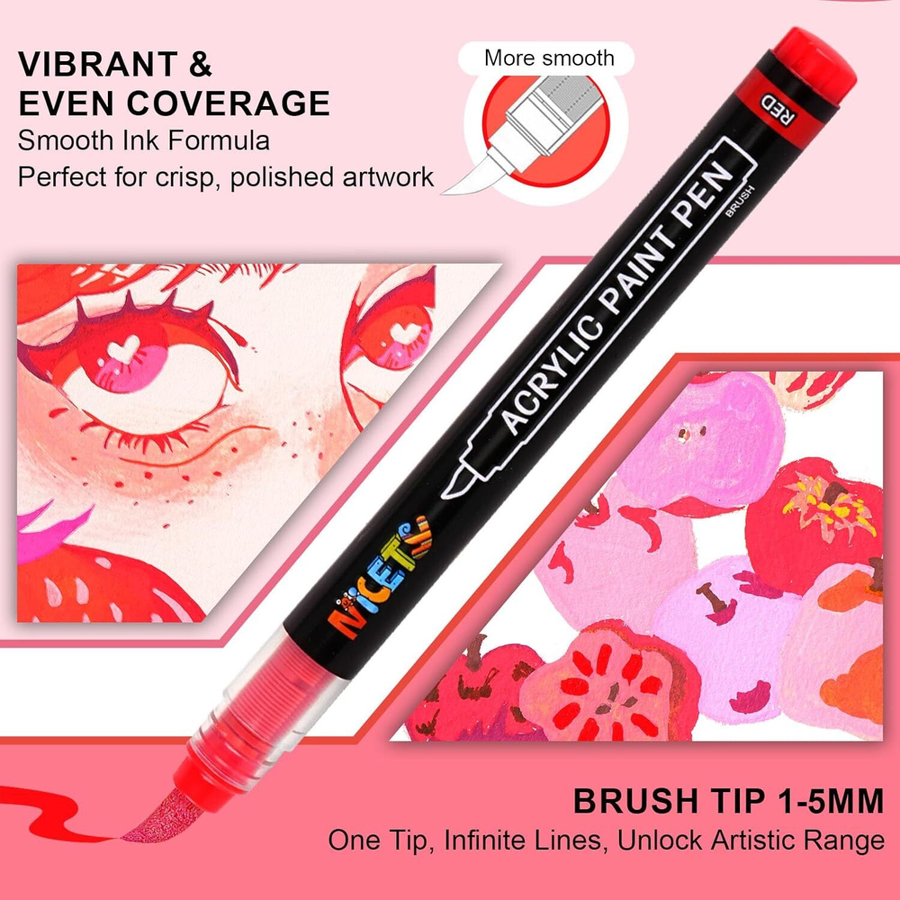 NICETY акриловые маркеры 1-5 мм, 32 шт, Red