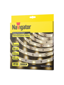 Лента светодиодная 71 414 NLS-5050WW30-7.2 IP20 12B R5 7.2Вт/м (уп.5м) Navigator 71414