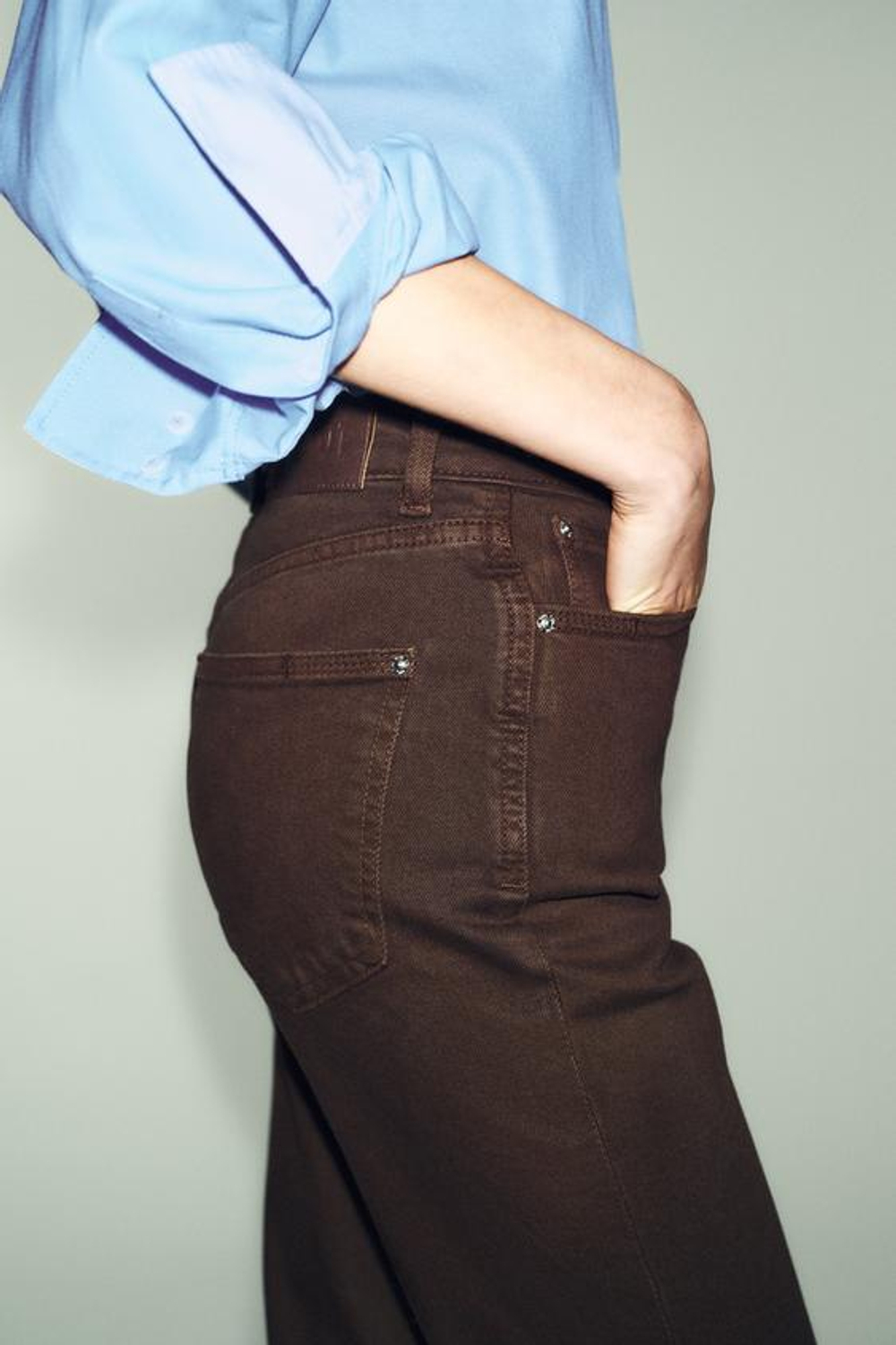 ZARA ДЖИНСЫ Z.01 MOM FIT С ВЫСОКОЙ ПОСАДКОЙ, КОРИЧНЕВЫЙ