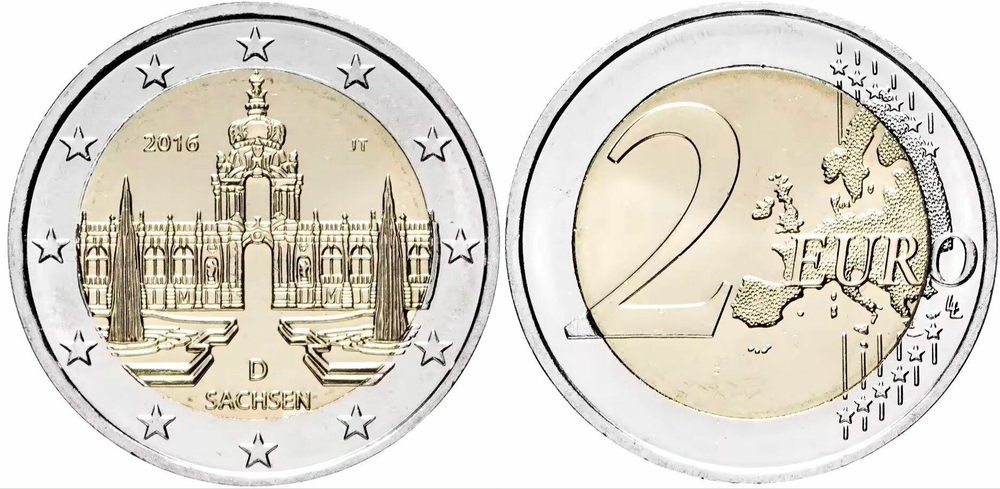 Германия 2 евро, 2016 Федеральные земли Германии - Саксония aUNC