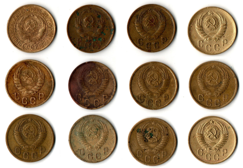 Набор монет 2 копейки - 12 штук - 1926, 1936, 1937, 1938, 1946, 1949, 1950, 1952, 1954, 1955, 1956, 1957 годы - Ранние советы