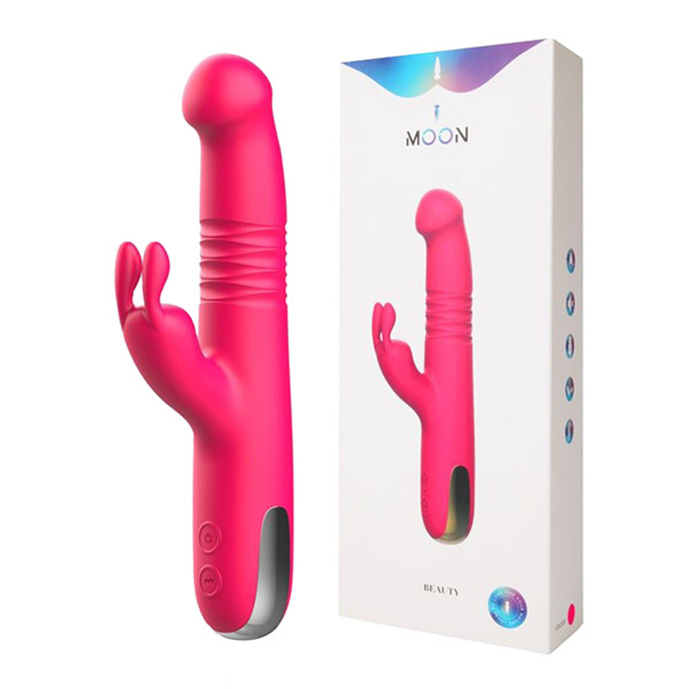 Розовый вибратор-кролик 22,4см со стимулятором клитора и возвратно-поступательными движениями I-Moon Beauty MY-206 Pink
