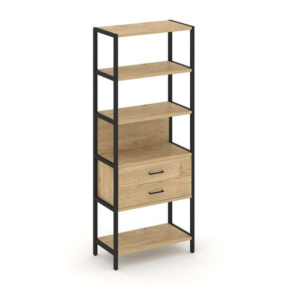 Shelf System Односекционный стеллаж пятиярусный с ящиками SN.STM-512 Тиквуд Светлый/Металл Черный 81