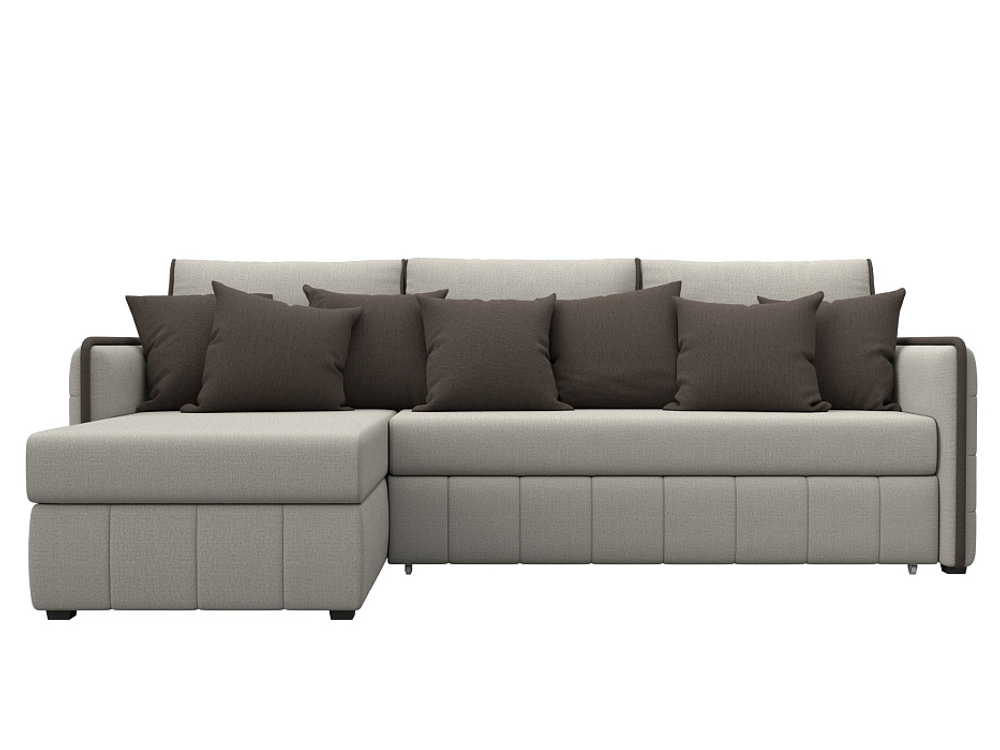 Диван угловой Лига-078 угол универсальный РОГОЖКА Амур 02 бежевый Амур 05 коричневый