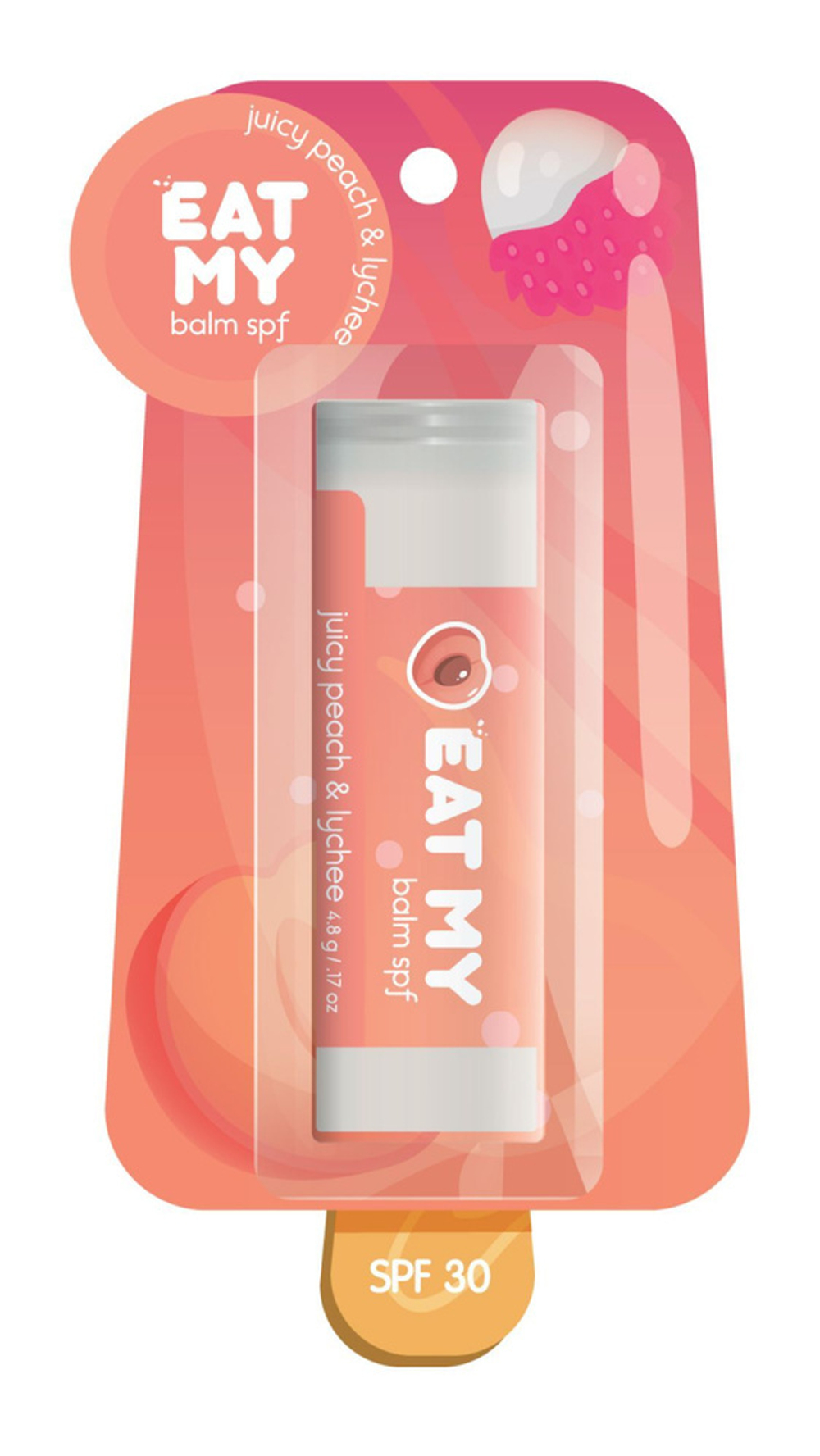 Бальзам для губ Сочный персик-личи EAT MY Balm Juicy Peach&Lychee SPF30