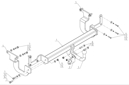 Фаркоп для Citroen Spacetourer, Jumpy, Peugeot Expert, Traveller, Opel Zafira Life 2016-. Тип шара: A. Нагрузки: 2500/100 кг, CN 02