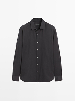 Massimo Dutti Рубашка классического кроя из хлопковой смеси, темно-синий