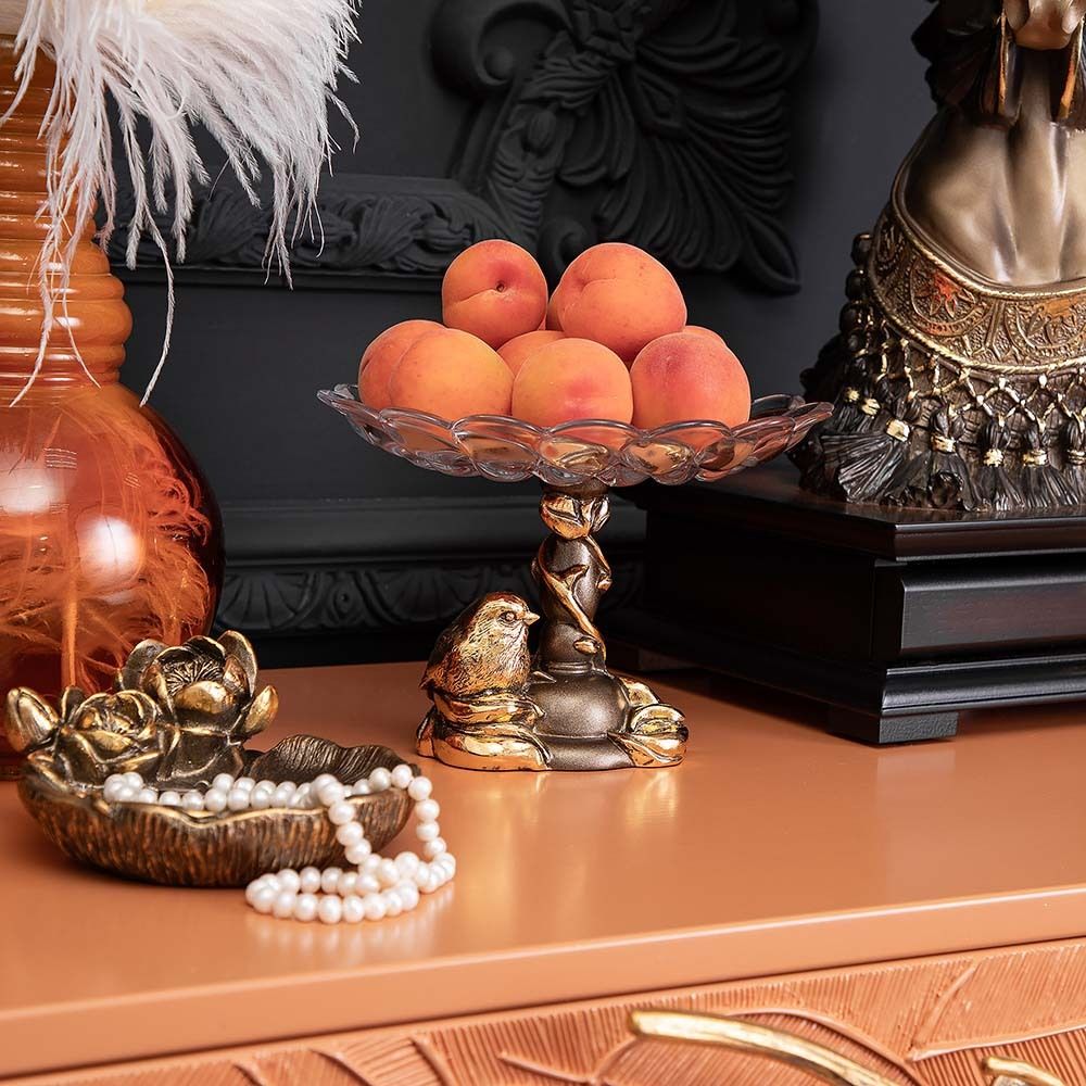 Фруктовница Зарничка Свитти Бронза со стеклянной чашей Лепестки