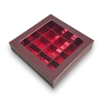 Коробка для конфет ПРЕМИУМ с большим окном 180*180*45 см (16) (шоколад/красная глянцевая)