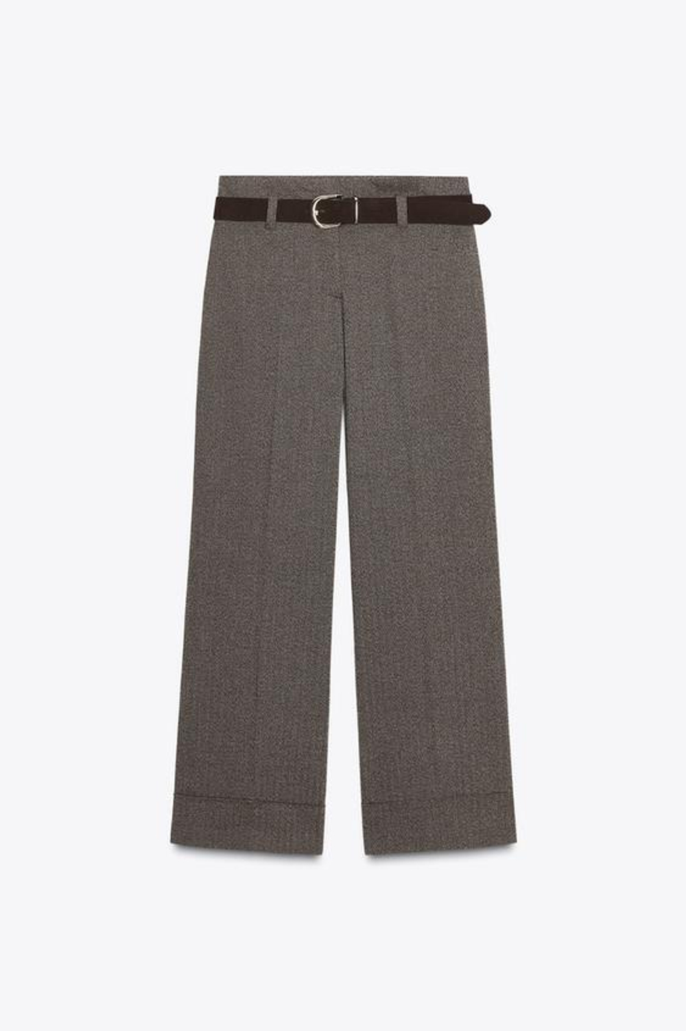 ZARA БРЮКИ В ЕЛОЧКУ С РЕМНЕМ, КОРИЧНЕВЫЙ