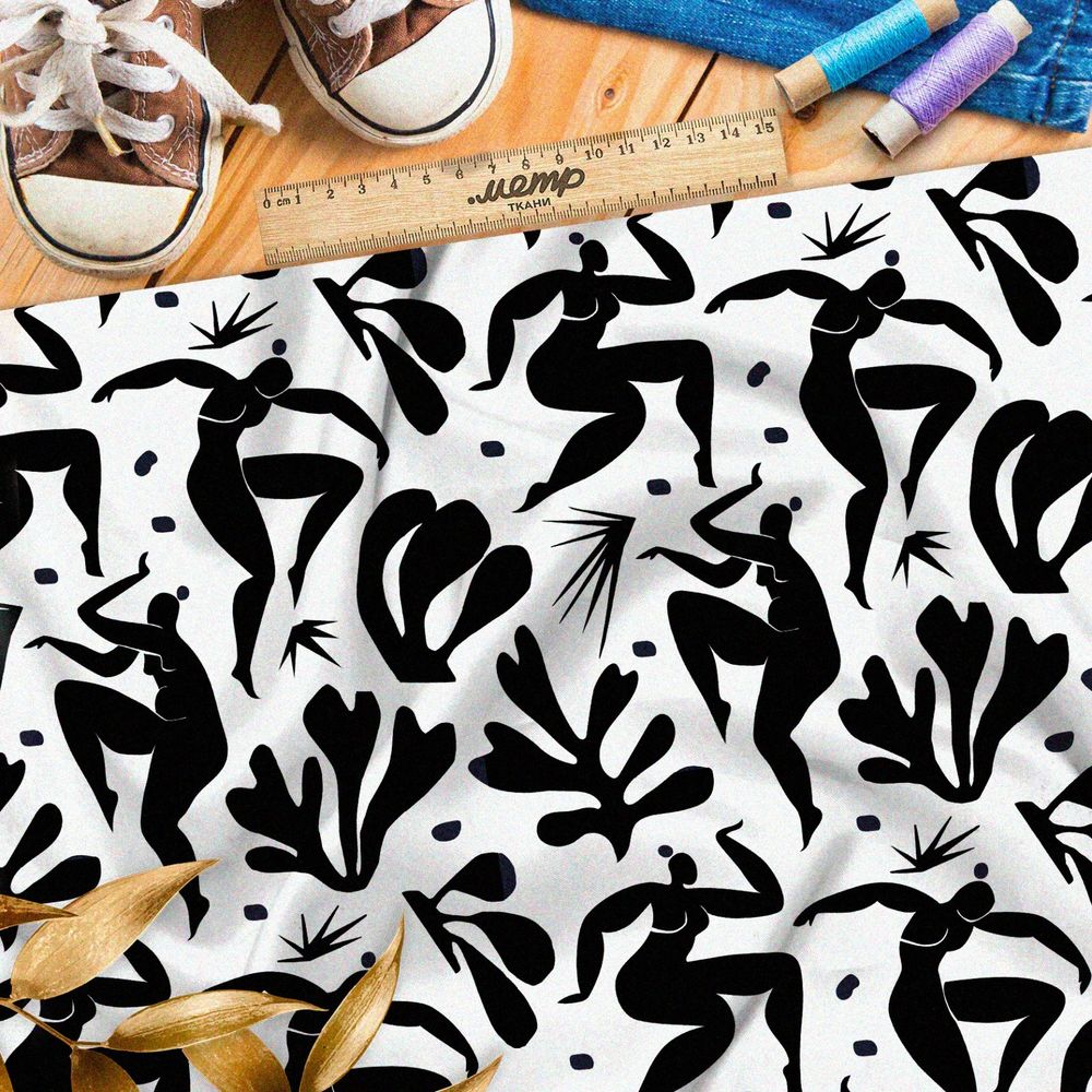 Ткань оксфорд 210 танец женщин и кораллы на белом фоне