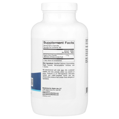 Lake Avenue Nutrition, порошок из плодов нони, 360 вегетарианских капсул