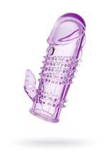 Насадка а пенис с рельефом и клиторальным массажером Toyfa (Цвет: фиолетовый)