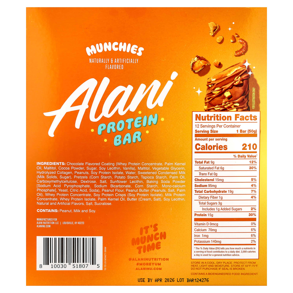 Alani Nu, протеиновый батончик, Munchies, 12 батончиков по 50 г (1,76 унции)