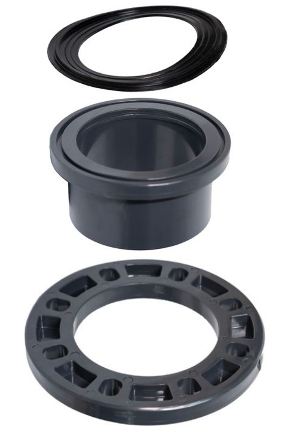 Фланцевое соединение ПВХ (НПВХ) свободное - в комплекте: бурт, фланец и уплотнение из EPDM под клей (Ру10-16), Китай