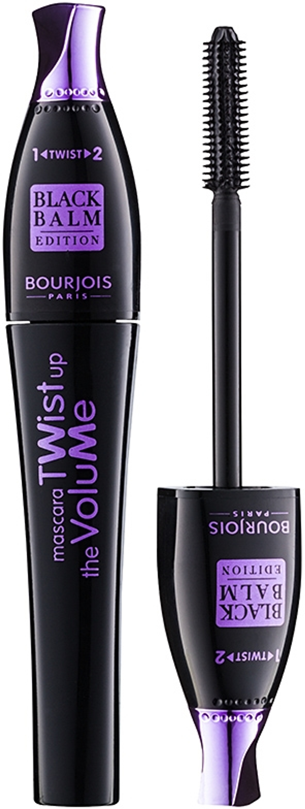 Bourjois Twist Up The Volume - Тушь для ресниц, увеличивающая объем с щеточкой 2 в 1 оттенок 22 Black Balm, 8 ml