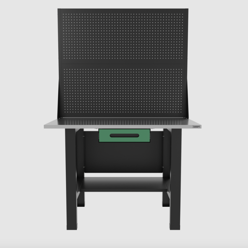 Верстак бестумбовый с ящиком и двумя экранами, зеленый/ Стол для слесарных работ 1200*700 GAROPT, Gt1200STY1PP2.green