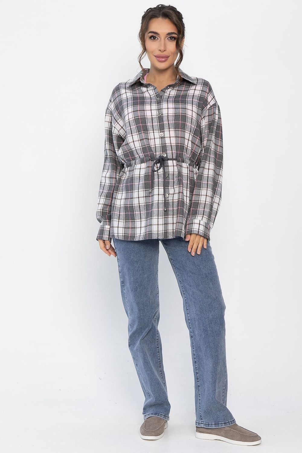 Рубашка хлопковая Джанет (серо-коричневая) Б14276-4М LT Collection