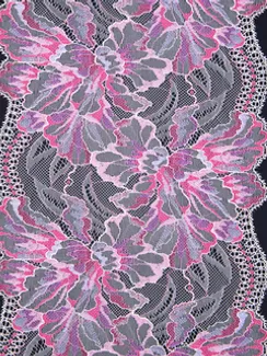 280 Кружево эластичное 19 см, Италия, цветы, нежно-розовый/малиновый