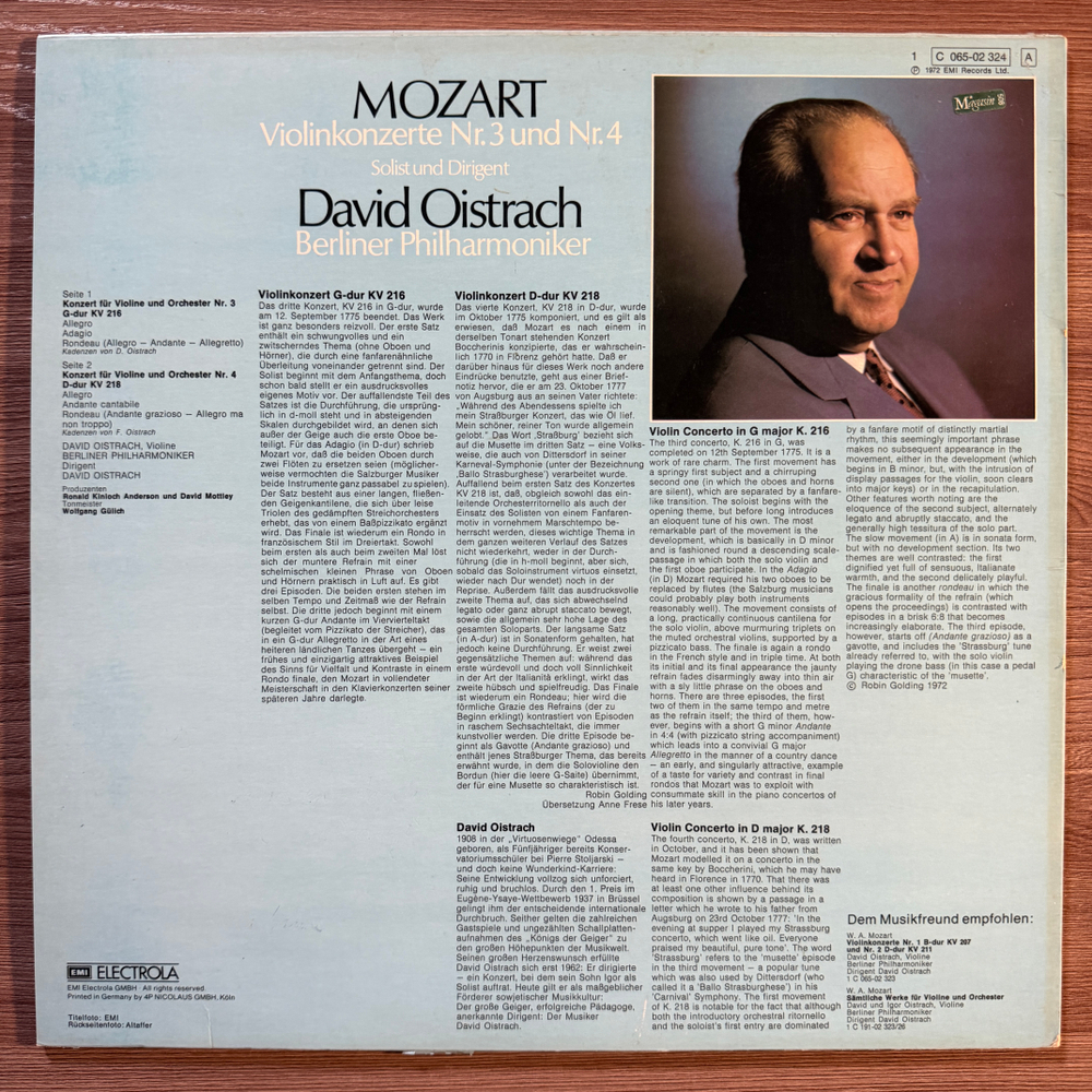 Моцарт, Давид Ойстрах - Скрипичные концерты №3 и № 4 (Германия 1972г.)Т