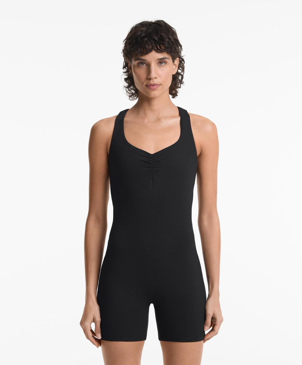 Oysho Короткий комбинезон Comfortlux со скрещенной спиной, черный