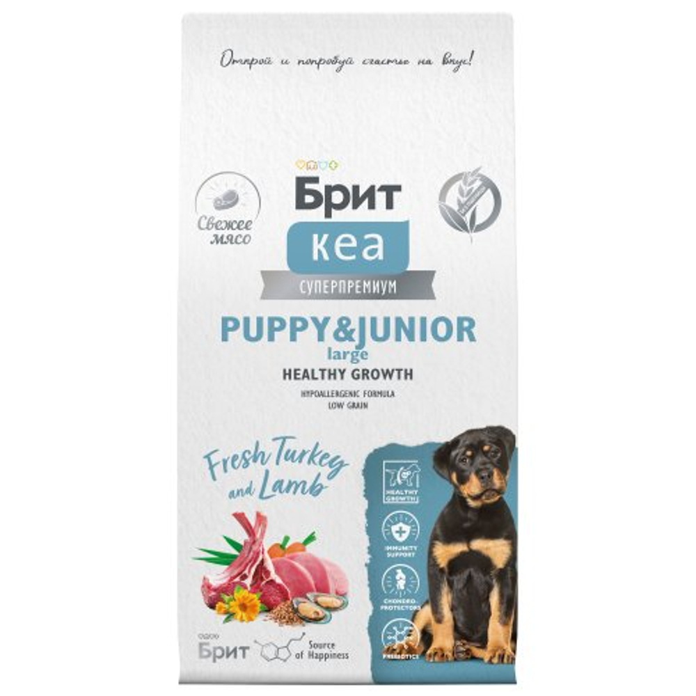 Сухой корм для щенков крупных пород Брит BRIT CARE Dog Puppy&Junior Large Healthy Growth с индейкой и ягненком 12кг