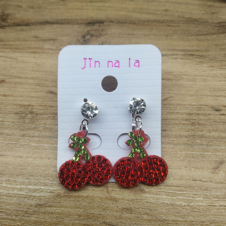 Клипсы на фетре Вишенки стразы кристалл металл серебристый