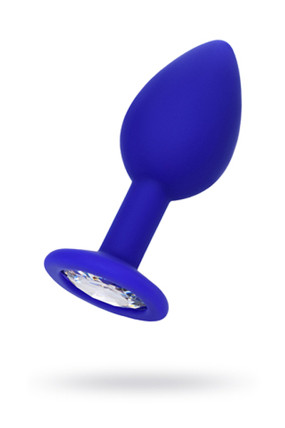 Анальная втулка Штучки-Дрючки, силикон, синяя, с прозрачным кристаллом, 2,7 см