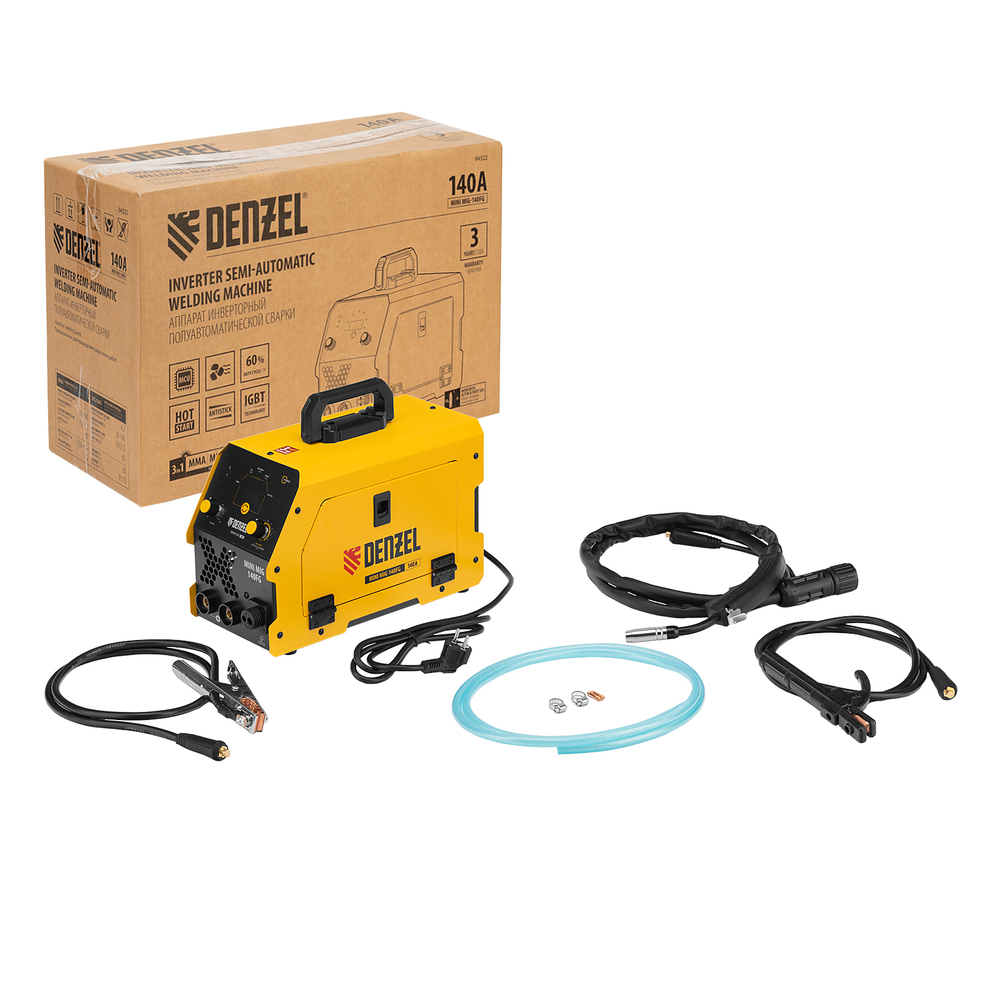 Аппарат инвертор. полуавтомат. сварки Mini MIG-140FG, 140 А, ПВ 60% Denzel