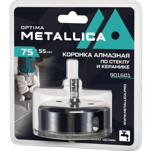 Коронка алмазная METALLICA Optima 75x55 мм по стеклу,плитке,1 шт в блистере   901601