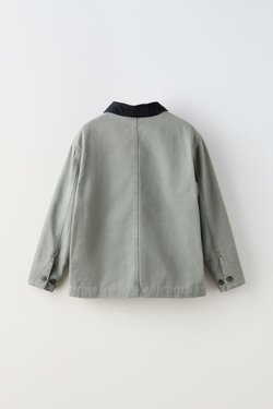 ZARA ХОЛЩОВАЯ КУРТКА-РУБАШКА, СЕРО-СИНИЙ