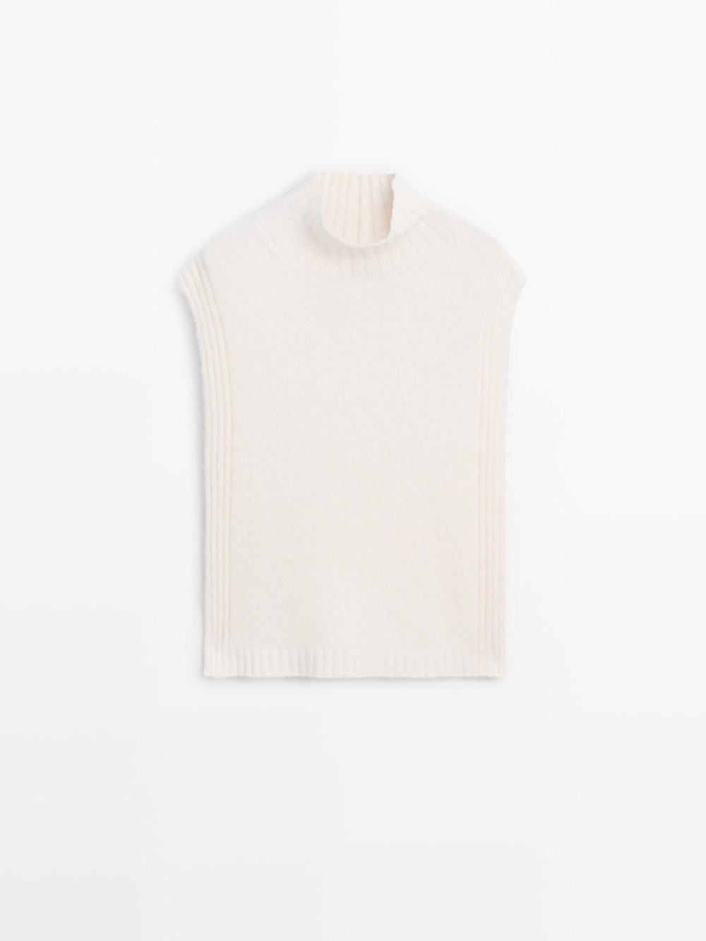 Massimo Dutti Накидка без рукавов с высоким воротником, натуральный/кремовый