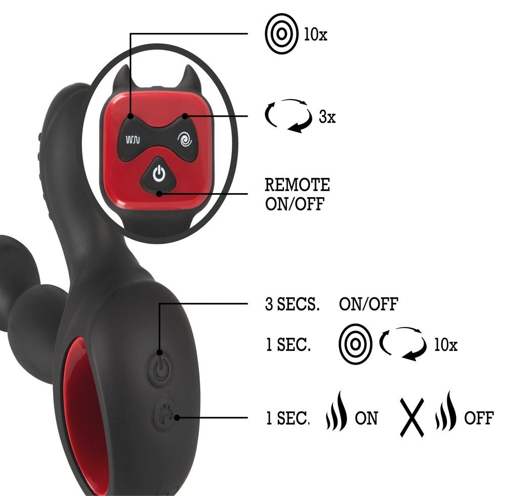 Черный вибромассажер простаты с нагревом и ротацией Prostate Plug - 14,5 см. (Цвет: черный)