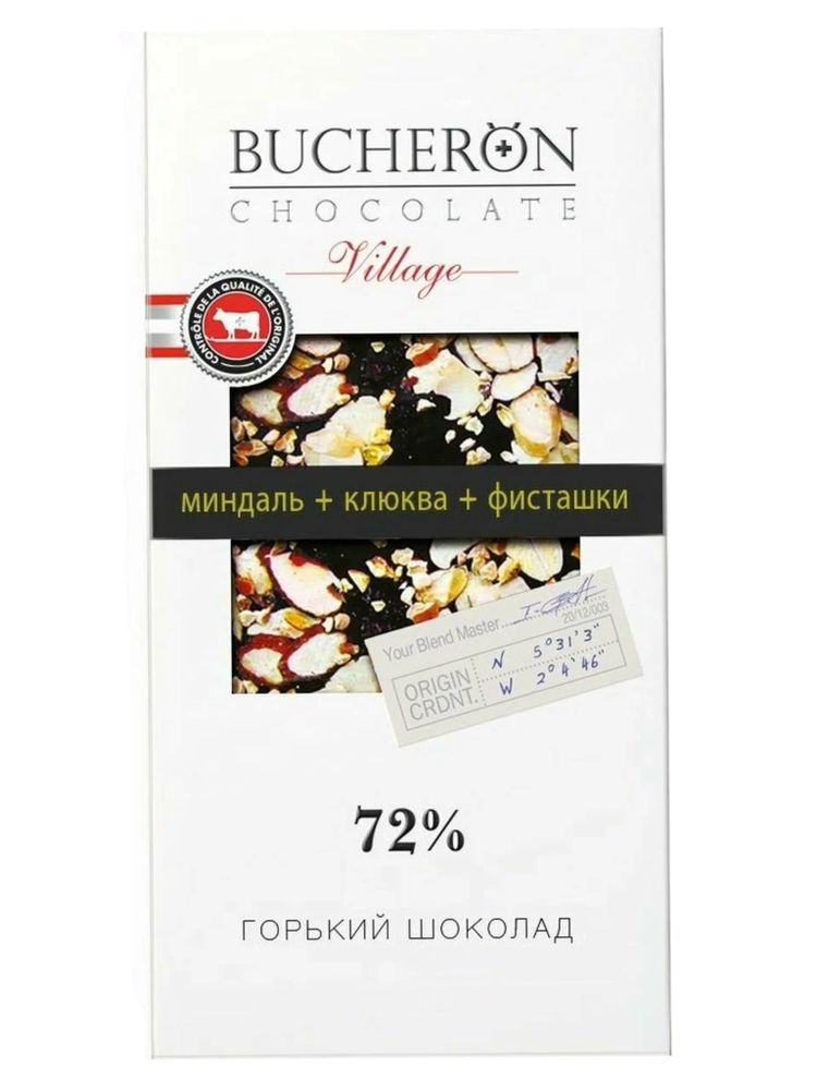 Шоколад горький Bucheron Миндаль Клюква Фисташки 85 г x 4 шт