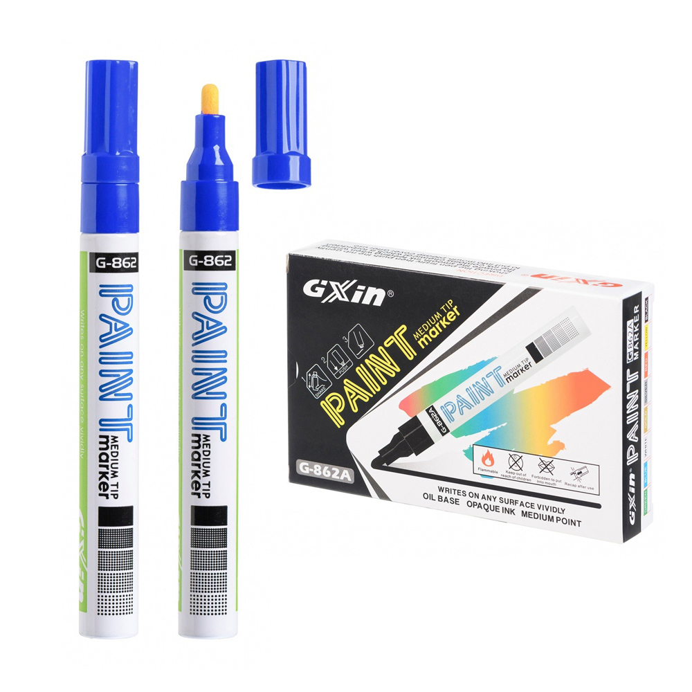 Маркер-краска перманентный Gixin, 18 мм, масляный, 12 шт, синий