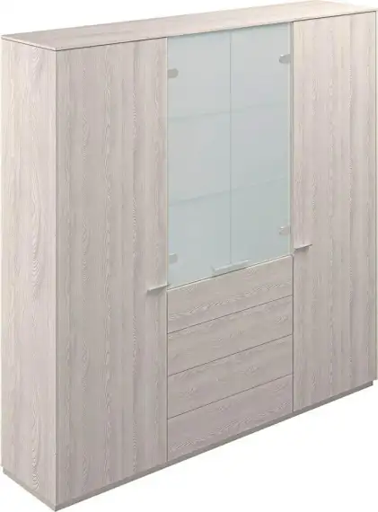 NZ-0303+NZ-0312+NZ-0303.YN.GS.YN / Шкаф для одежды 600 - 2шт. + Шкаф высокий 800 со стеклом мат., 4 ящ., обвязка YN, фасады YN/GS / 2024х450х1976, обвязка YN, фасады YN/GS, стекло матовое GLM