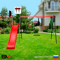 Уличные качели Sv Sport с горкой УК190КВ1 (3.7м/Щит баскет/Деревянные/Подвесы на втулке 1к)