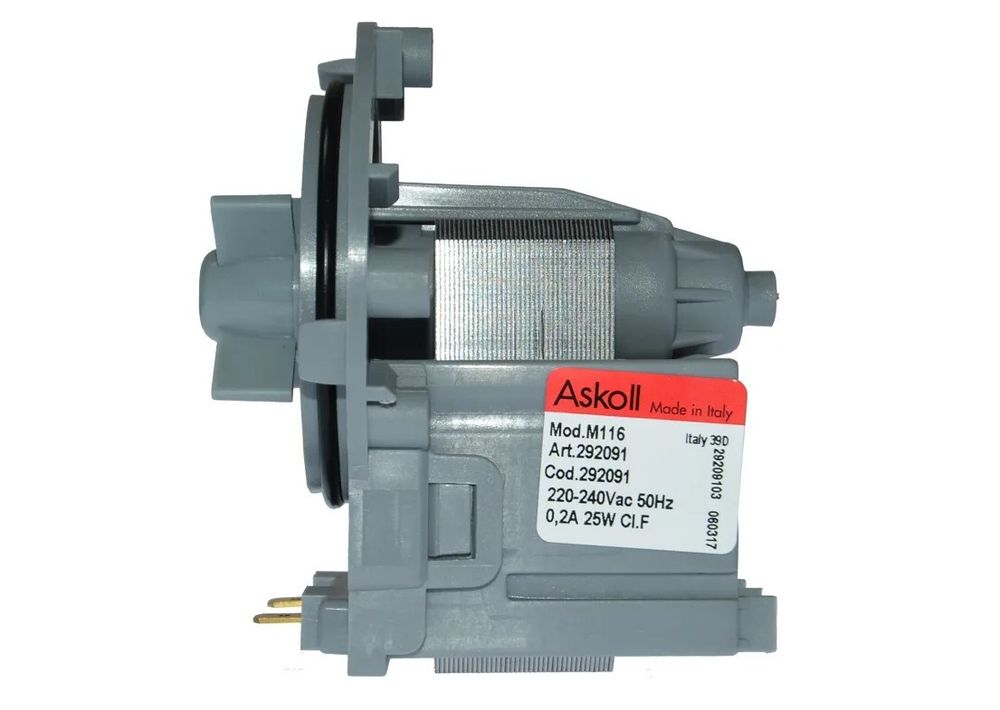 Мотор сливного насоса для стиральной машины Candy без улитки, клеммы вперед раздельно