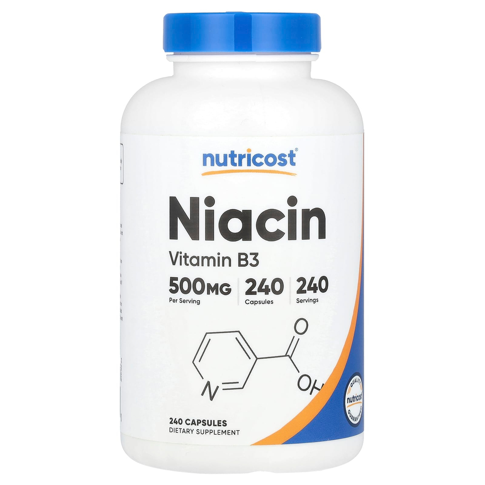Nutricost, Ниацин, 500 мг, 240 капсул